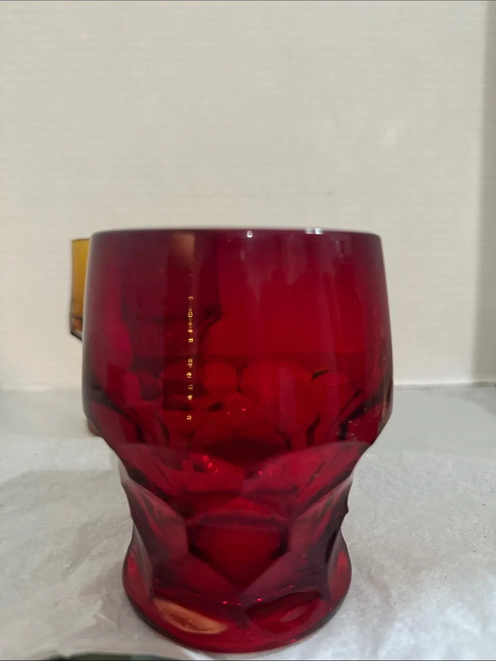 Amber and Ruby Textured Glass Set - Pair